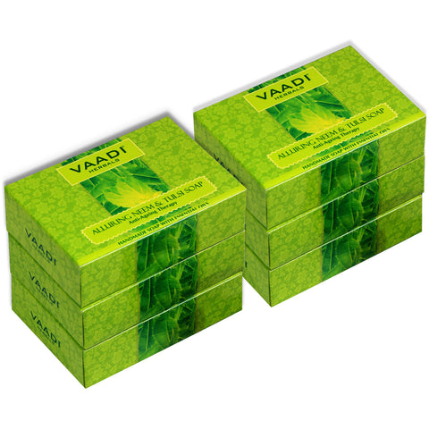 Super Value Pack of 6 Alluring Neem-Tulsi Soap with Vitamin E & Tea Tree Oil (5 + 1 FREE)