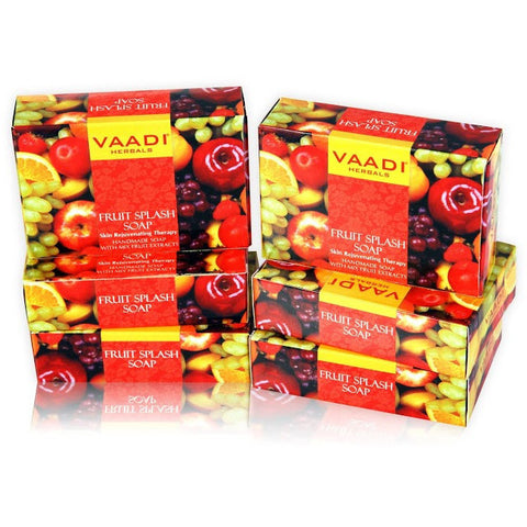Super Value Pack of 6 FRUIT SPLASH SOAP with extracts of Orange, Peach, Green Apple & Lemon (5 + 1 FREE)