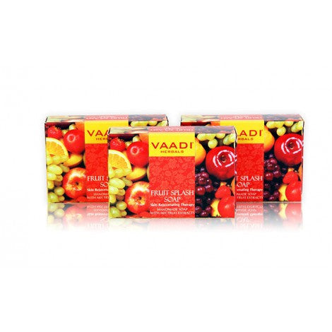 Value Pack of 3 FRUIT SPLASH SOAP with extracts of Orange, Peach, Green Apple & Lemon (3 X 75 gms)