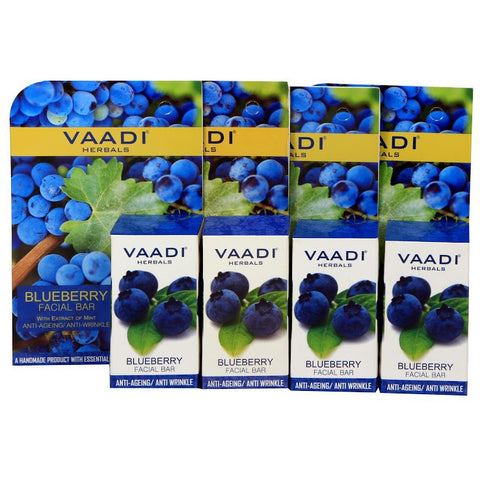 Value Pack of 4 Blueberry Facial Bars with Extract of Mint