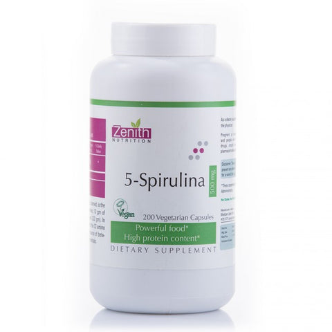 zenith nutrition 5-spirulina 500mg - 200 capsules