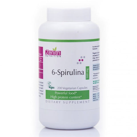 zenith nutrition 6-spirulina 500mg - 200 capsules