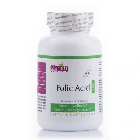 zenith nutrition folic acid 2mg - 200 capsules