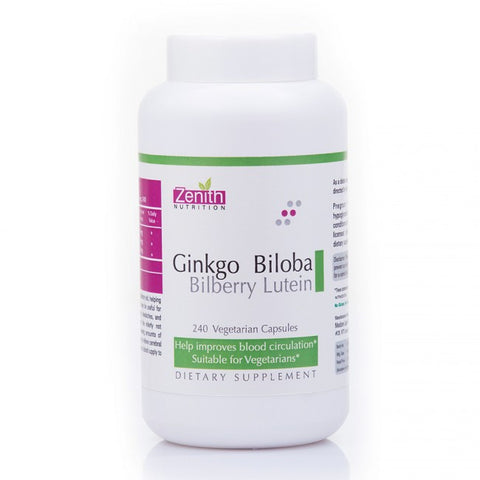 zenith nutrition ginkgo biloba with bilberry & lutein - 240 capsules