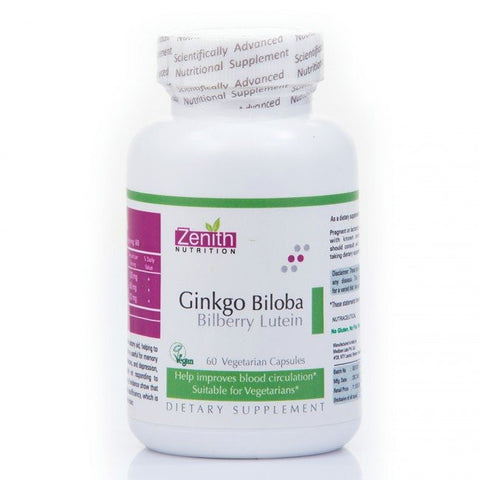 zenith nutrition ginkgo biloba with bilberry & lutein - 60 capsules
