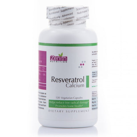 zenith nutrition resveratrol 100mg & calcium - 120 capsules