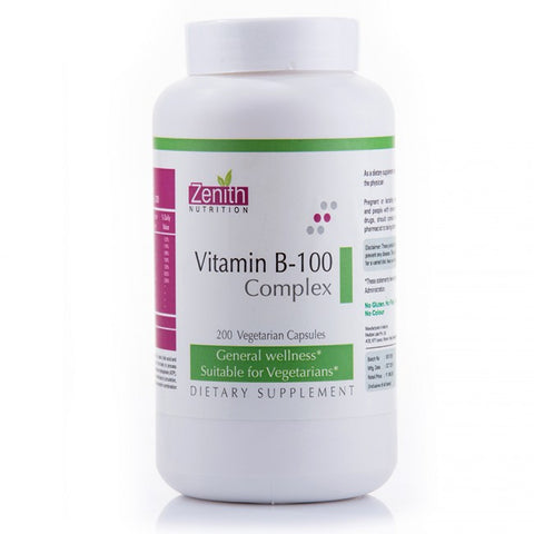 zenith nutrition vitamin b-100 complex - 200 capsules
